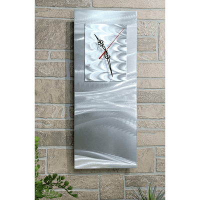 Only 1! Abstract Silver Metal Wall Clock Art by Jon Allen 9" x 24" - C75