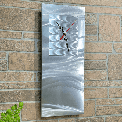 Only 1! Abstract Silver Metal Wall Clock Art by Jon Allen 9" x 24" - C75