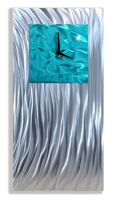 Unique Silver and Aqua Metal Wall Art Clock - CZ6