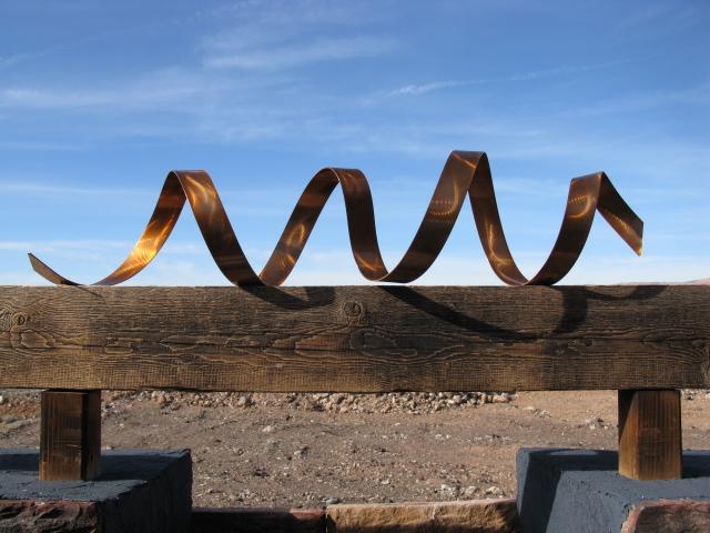 At Auction: 3PC PAINTED COPPER ALUMINUM METAL RIBBON WALL SCULPTURES.  TWISTED RIBBON FORMS. TRIPTYCH.