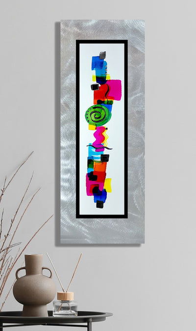 Only One!  Multicolor Abstract Painting    32" x 12" x 2" Metal by Jon Allen - GEM P97