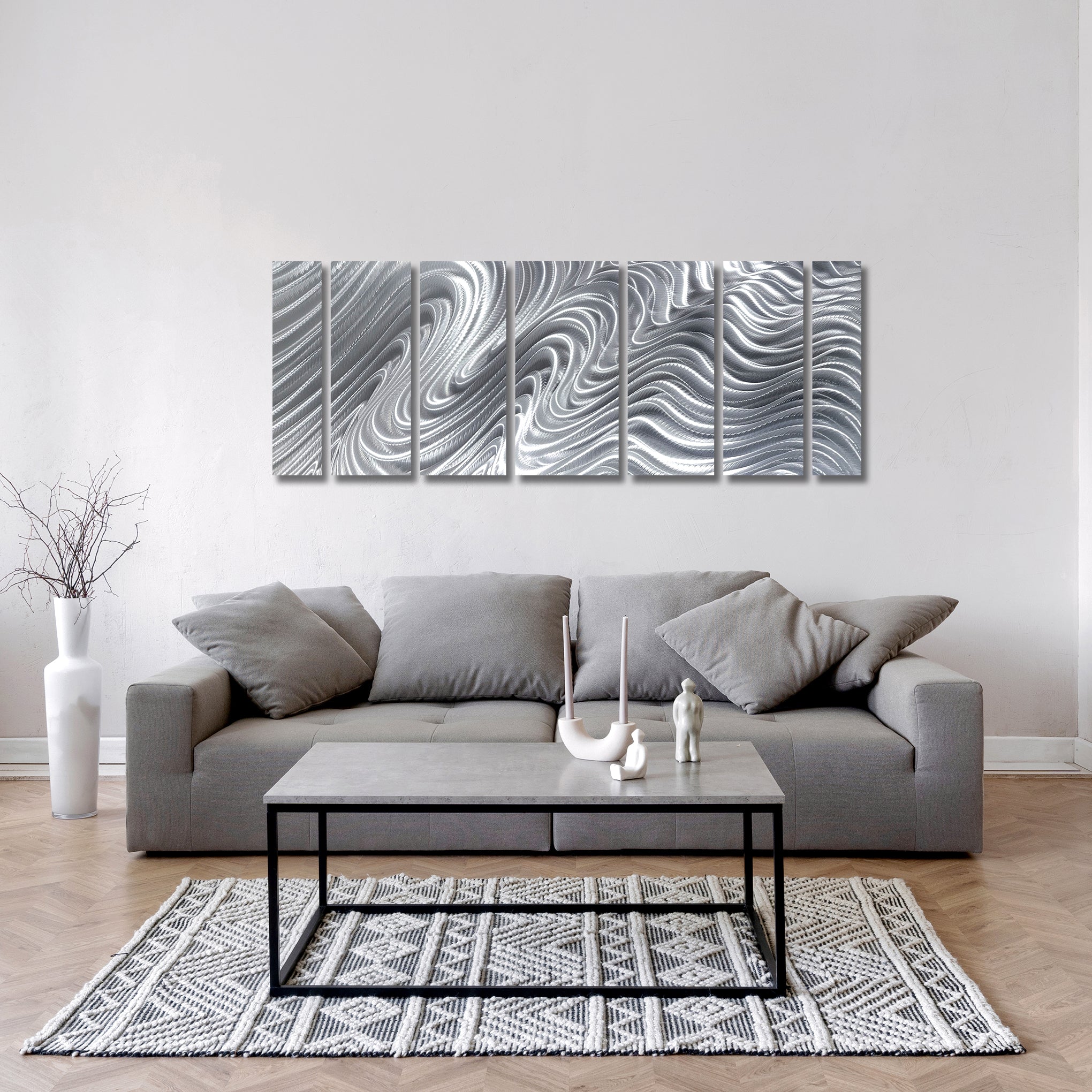 Silver Abstract Metal Wall Art Panels by Jon Allen Indoor/Outdoor Decor - Hypnotic  Sands