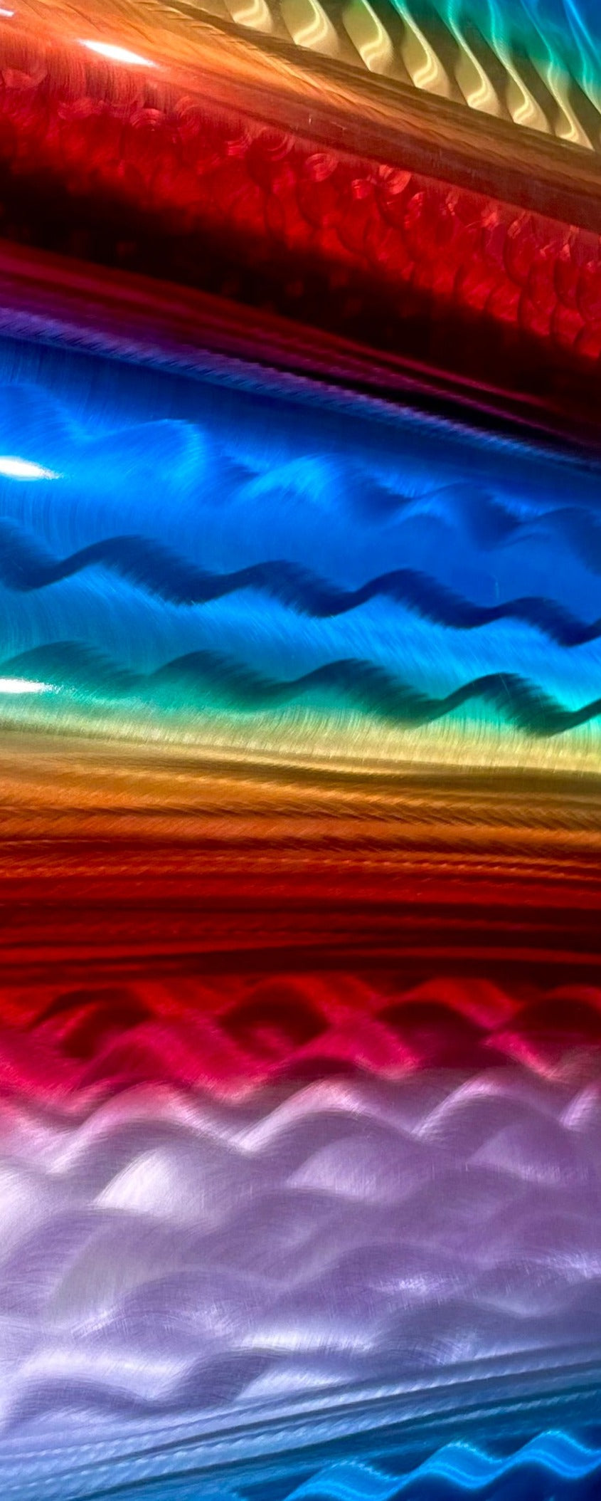 Gorgeous Rainbow Colored Metal Wall Art Wave 20" x 45.5" - Larger Than Life