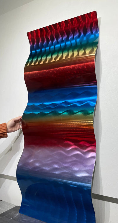 Gorgeous Rainbow Colored Metal Wall Art Wave 20" x 45.5" - Larger Than Life
