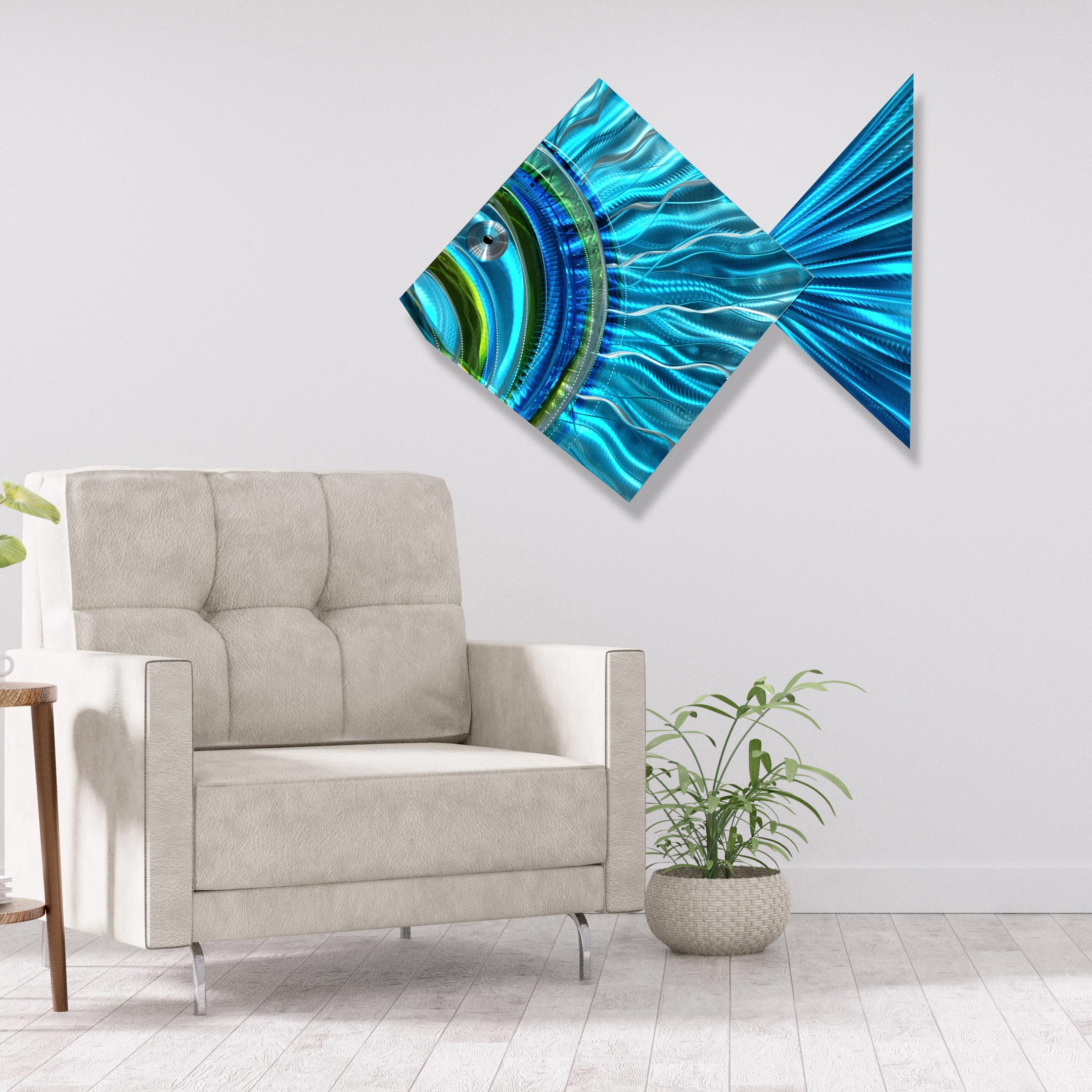 Aquamarine Fish Modern Metal Wall Art by Jon Allen with Multiple Size Options