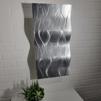 Only 1! Silver Abstract Metal Wall Art by Jon Allen 24" x 12" - W53
