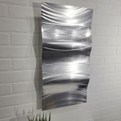 Only 1! Silver Abstract Metal Wall Art by Jon Allen 24" x 12" - W64