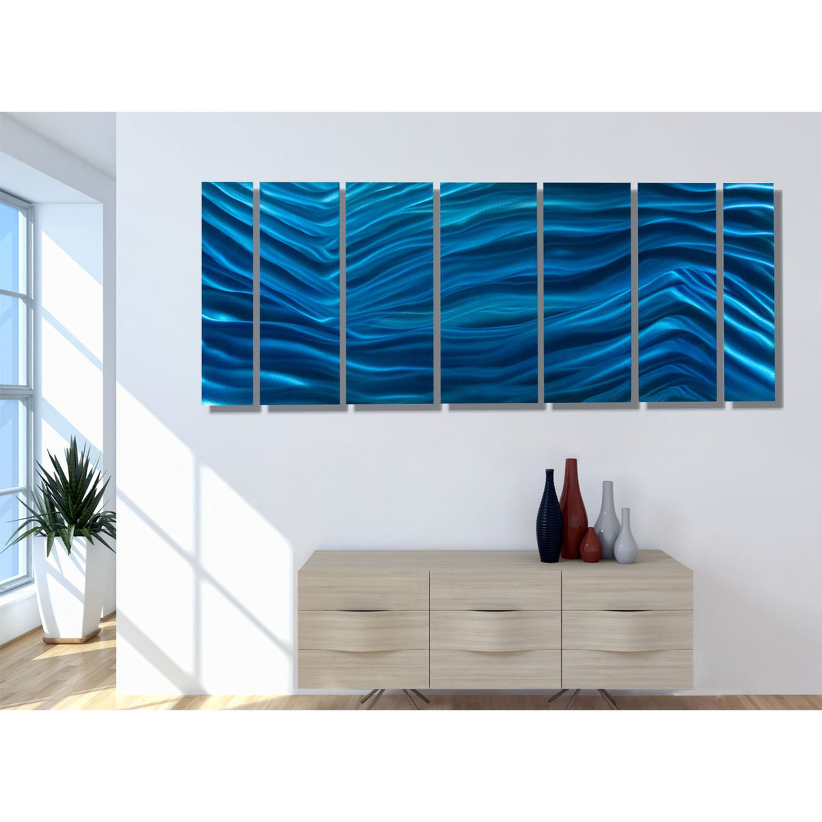 Aqua Blue Abstract Metal Wall Art Painting by Jon Allen - Aqua Blue ...