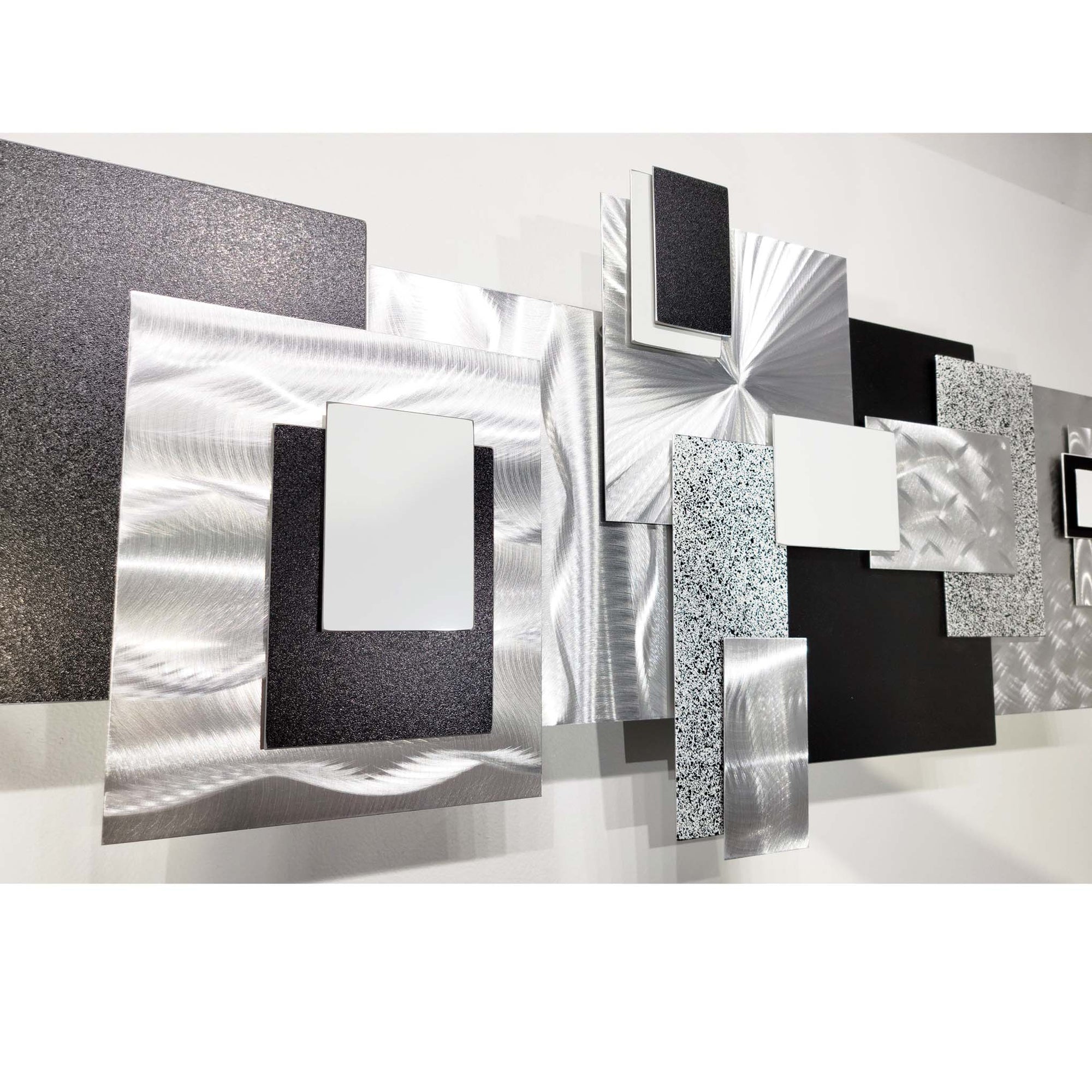 Black & White Abstract Geometric 3D Metal Wall Sculpture Accent by