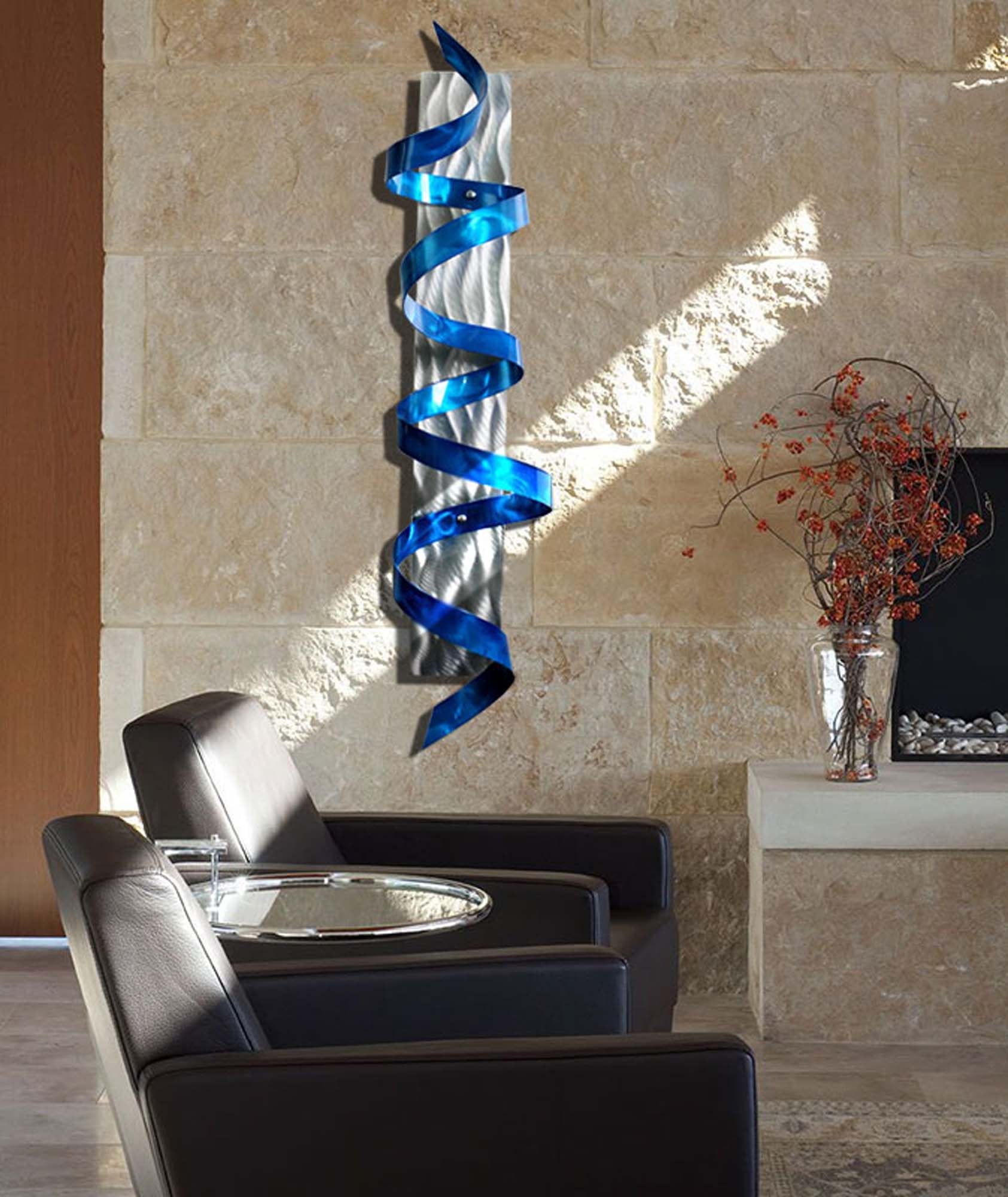 Blue & Silver 3D Metal Wall Sculpture Accent Art by Jon Allen 47