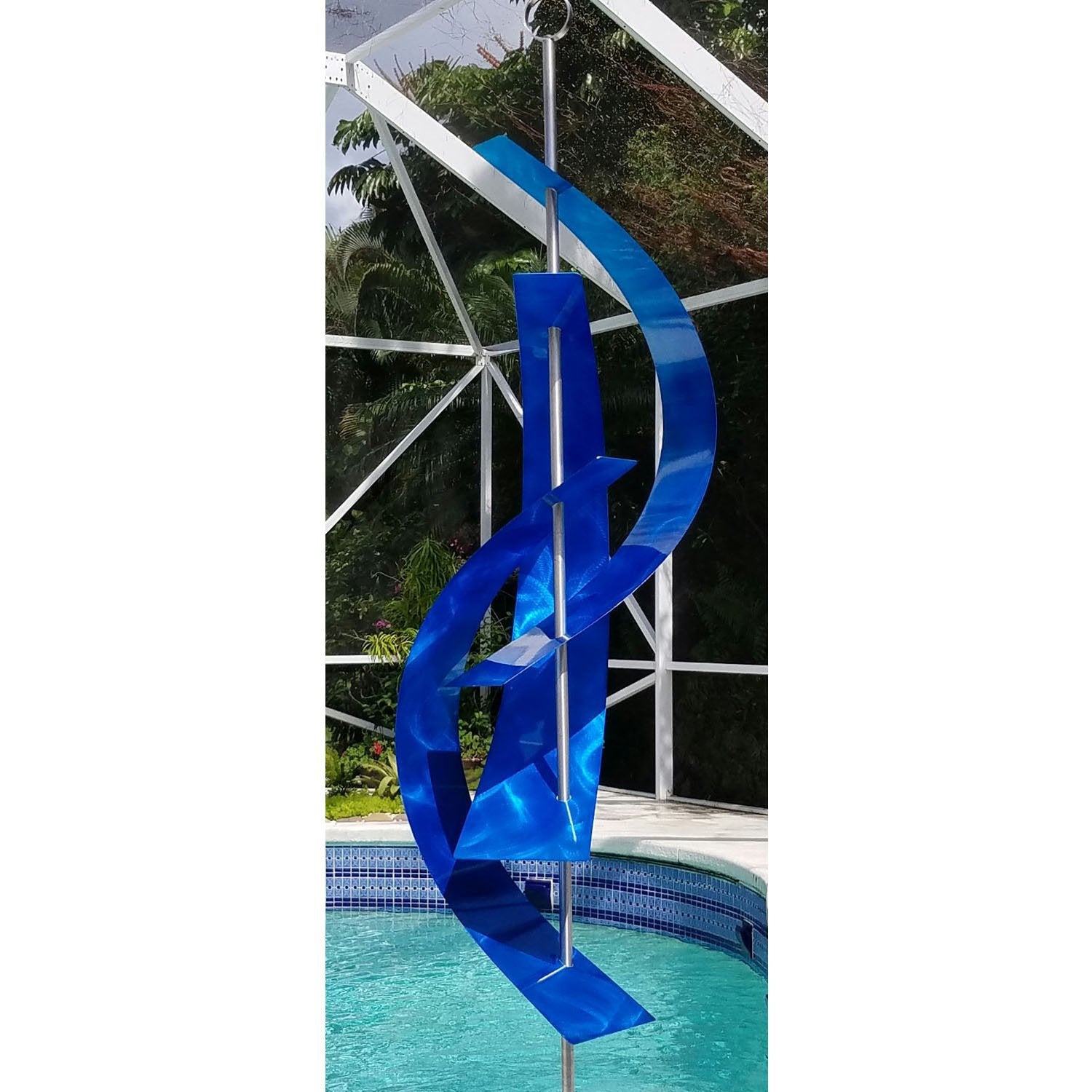 Large Blue Abstract Metal Sculpture Art Home Decor Statue - Reaching Out  Blue - Statements2000