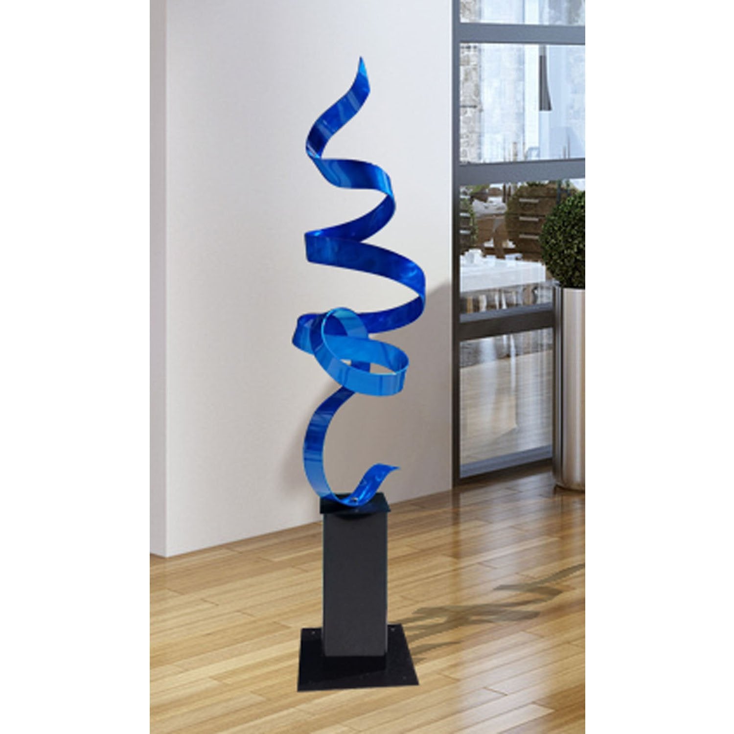 Blue Freestanding Modern Metal Sculpture by Jon Allen - Blue Perfect Moment  - Statements2000