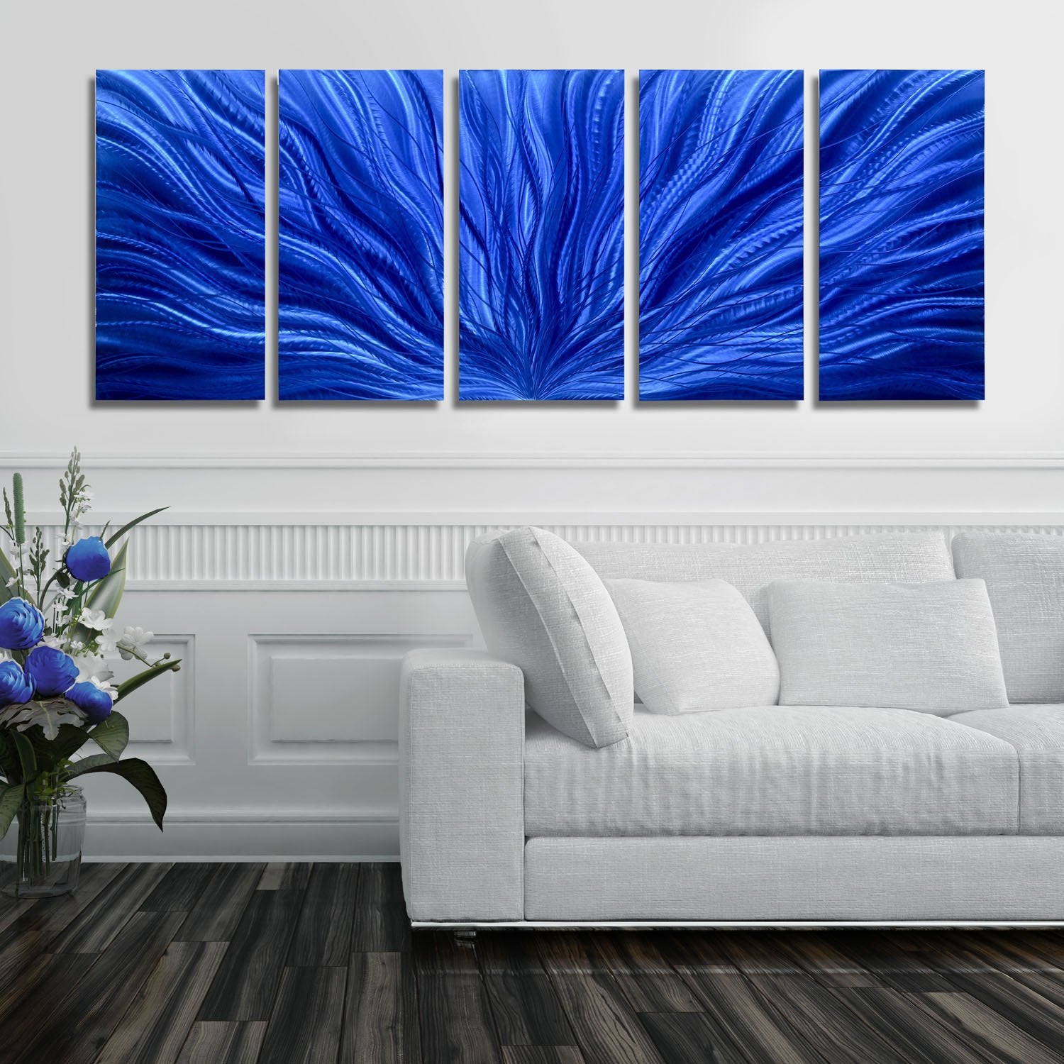 Blue Abstract Metal Wall Art Panels Painting by Jon Allen - Blue ...