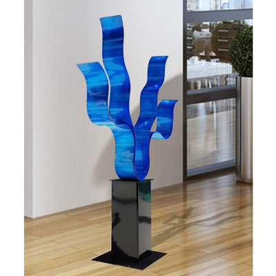 Large Blue Abstract Metal Sculpture Art Home Decor Statue - Reaching Out  Blue - Statements2000