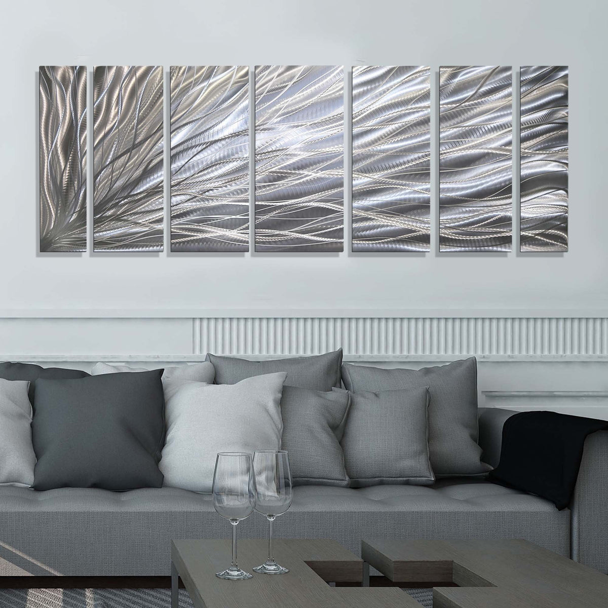 Silver Abstract Etched Metal Wall Art Panels by Jon Allen - Complex ...