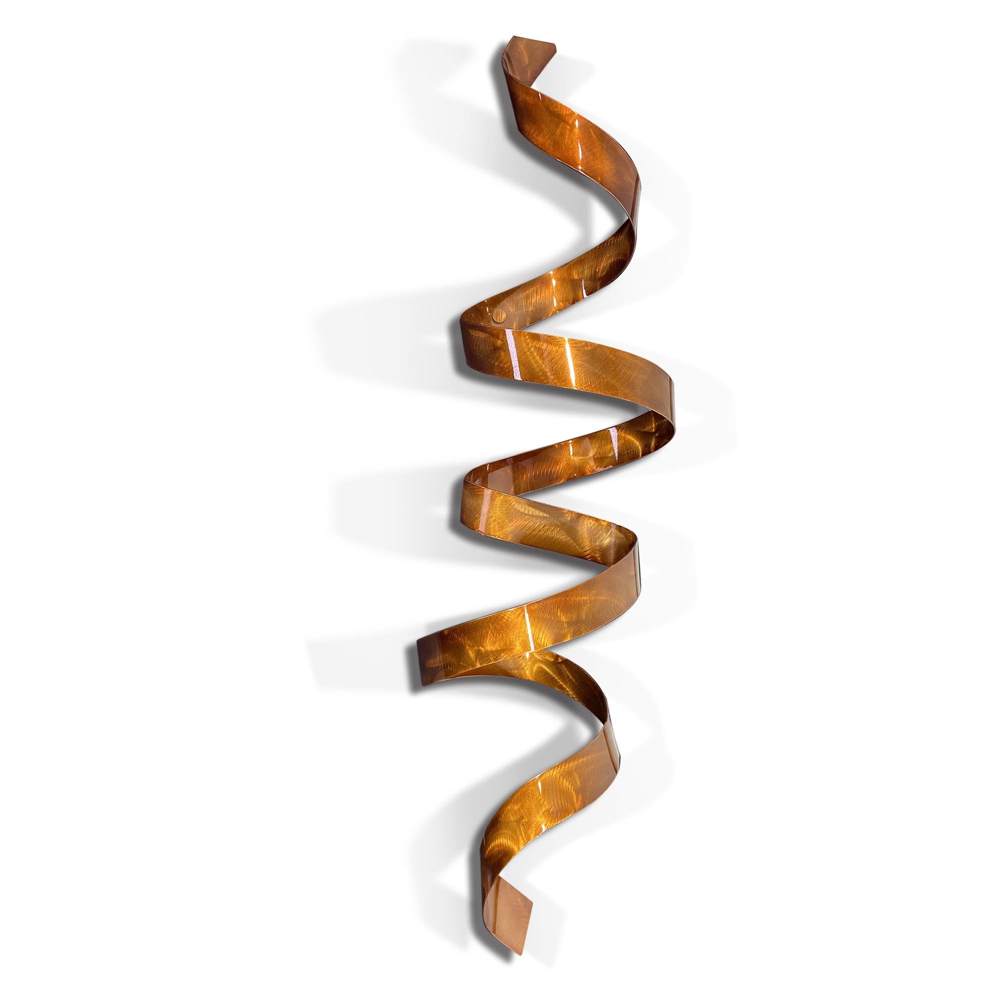 At Auction: 3PC PAINTED COPPER ALUMINUM METAL RIBBON WALL SCULPTURES.  TWISTED RIBBON FORMS. TRIPTYCH.