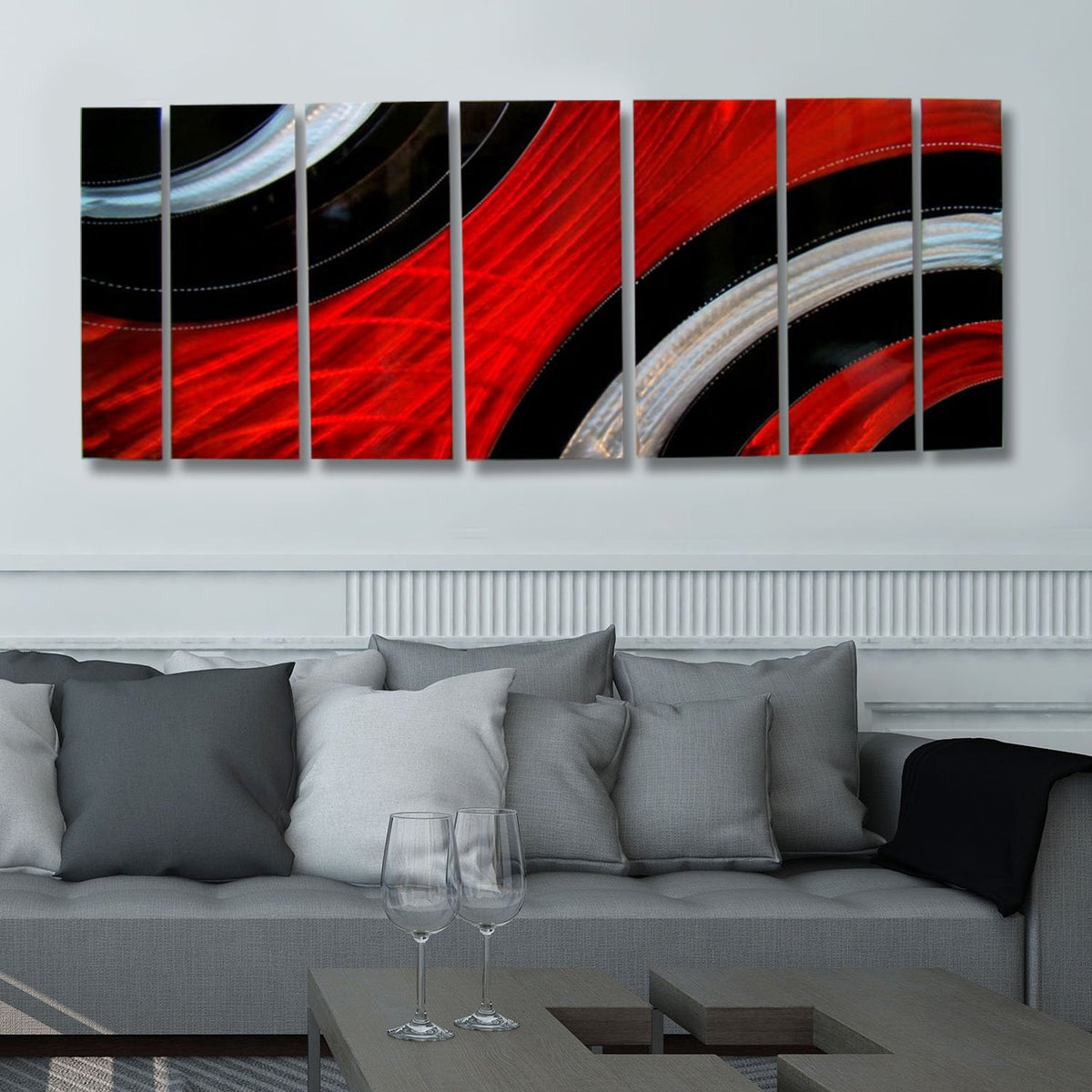 Red Black & Silver Abstract Metal Wall Art Panels by Jon Allen ...