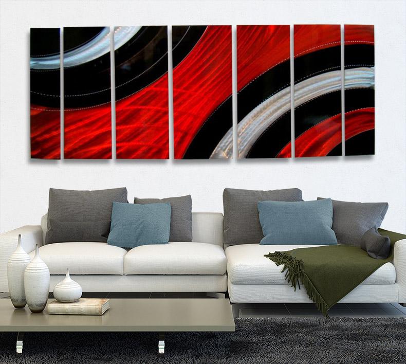 Red Black & Silver Abstract Metal Wall Art Panels by Jon Allen ...