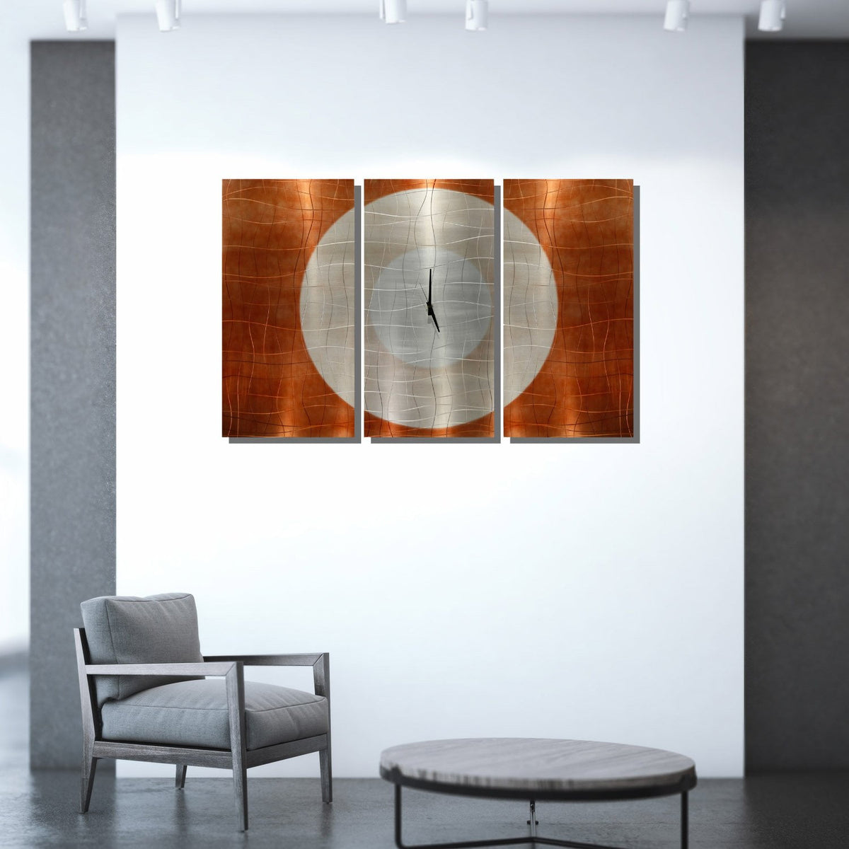Modern Metal Wall Clock Art Panels Silver & Copper Decor by Jon Allen ...