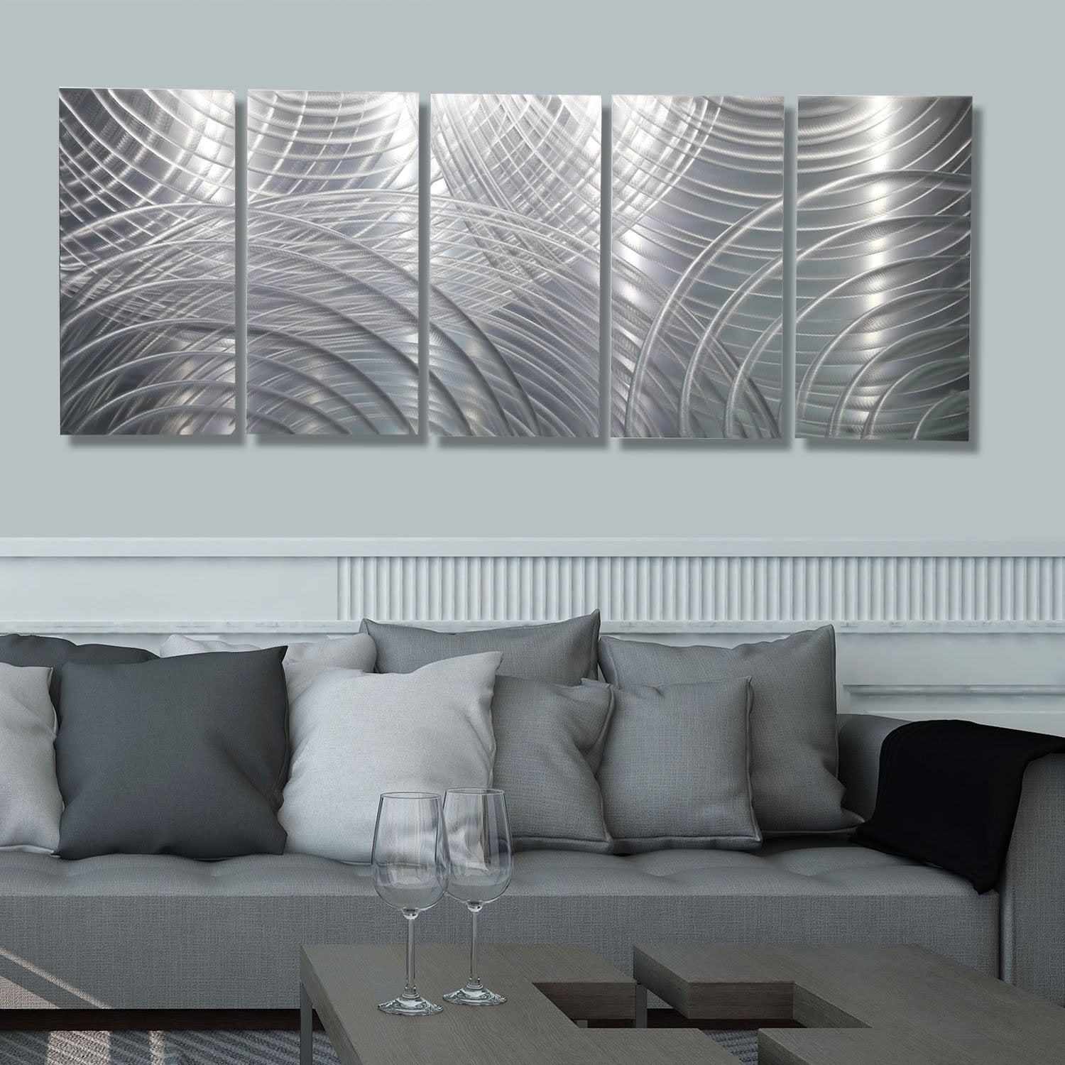 Silver Modern Abstract Etched Metal Wall Art Panels by Jon Allen ...