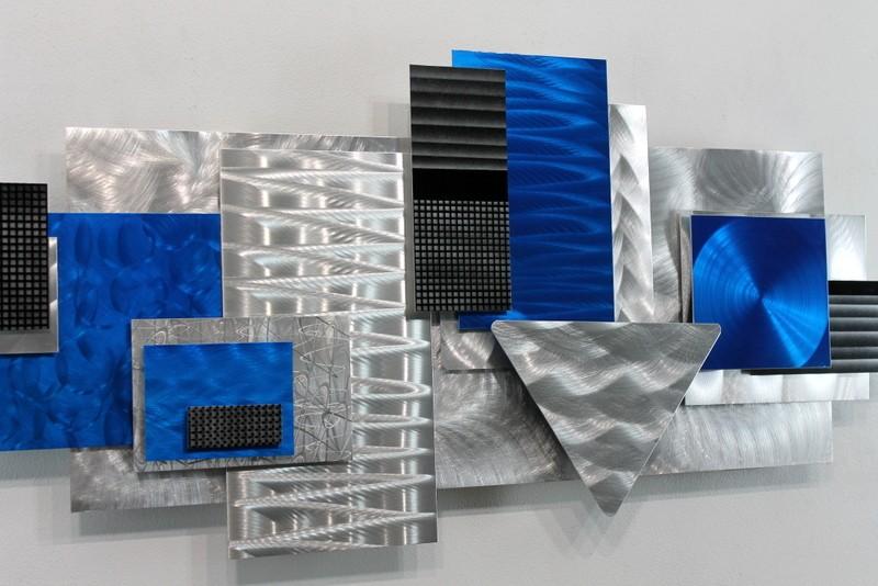 Silver & Blue Abstract 3D Metal Wall Sculpture by Jon Allen 31