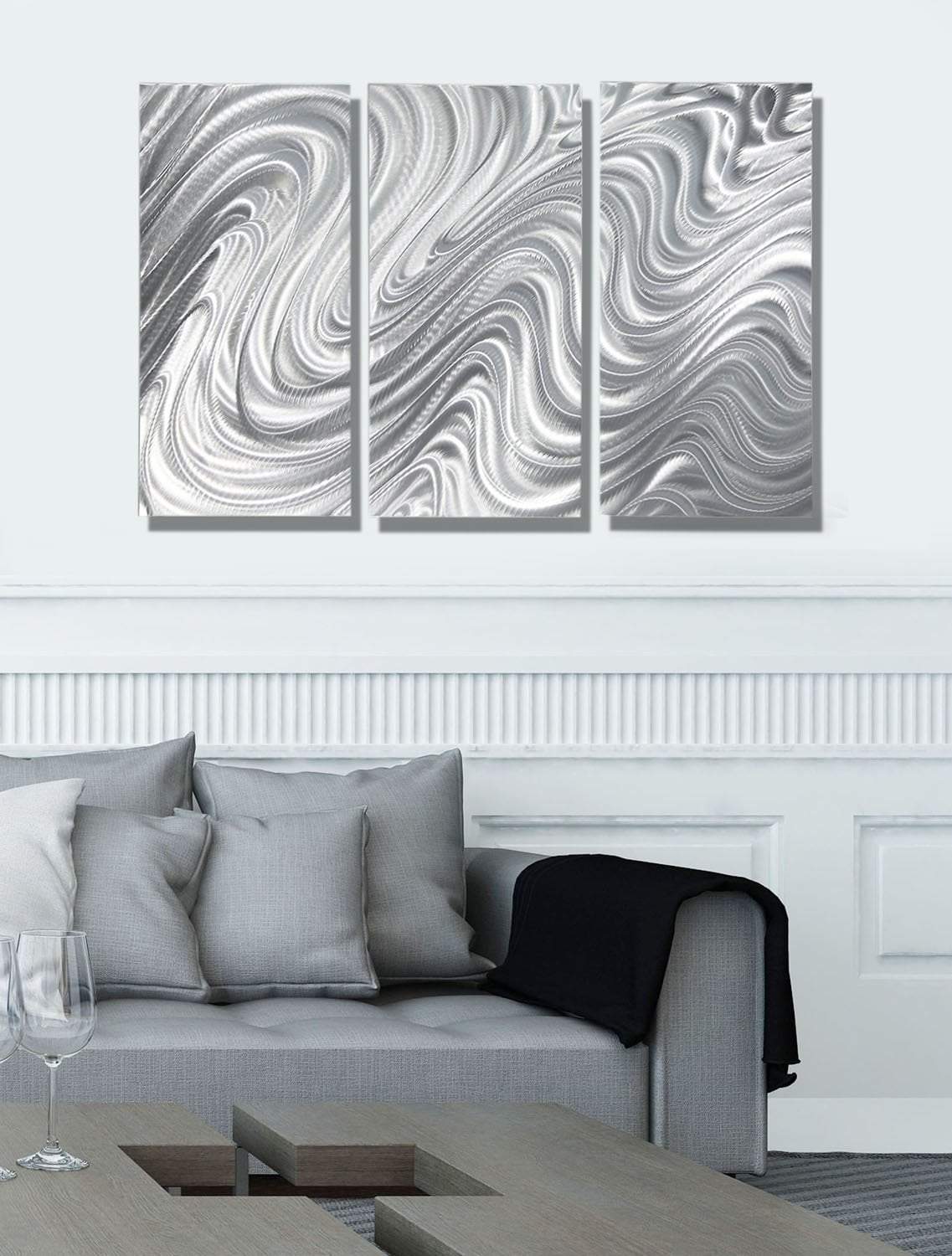 Silver Abstract Metal Wall Art Panels by Jon Allen Indoor/Outdoor Decor - Hypnotic  Sands