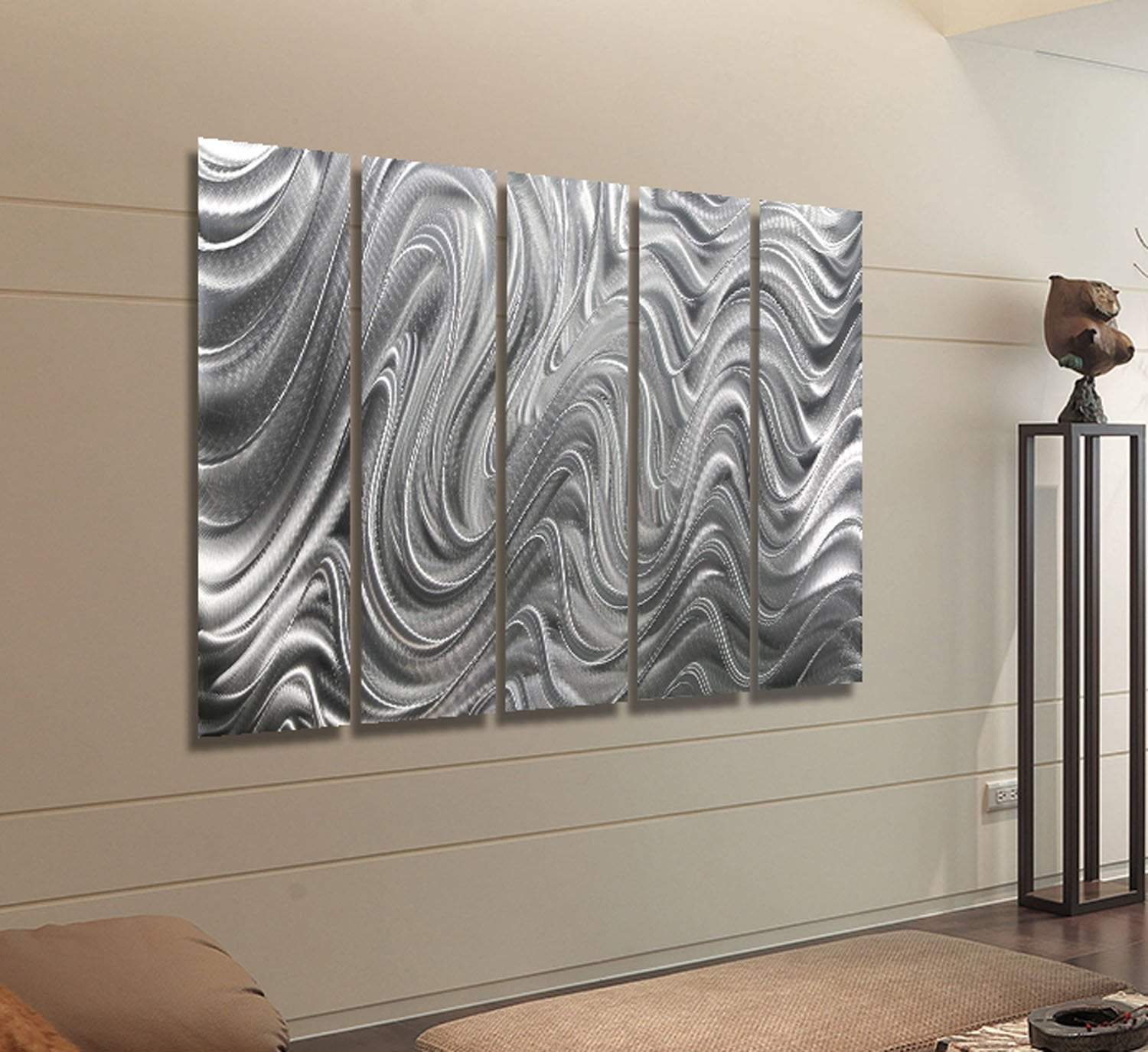 Silver Abstract Metal Wall Art Panels by Jon Allen Indoor/Outdoor Decor - Hypnotic  Sands