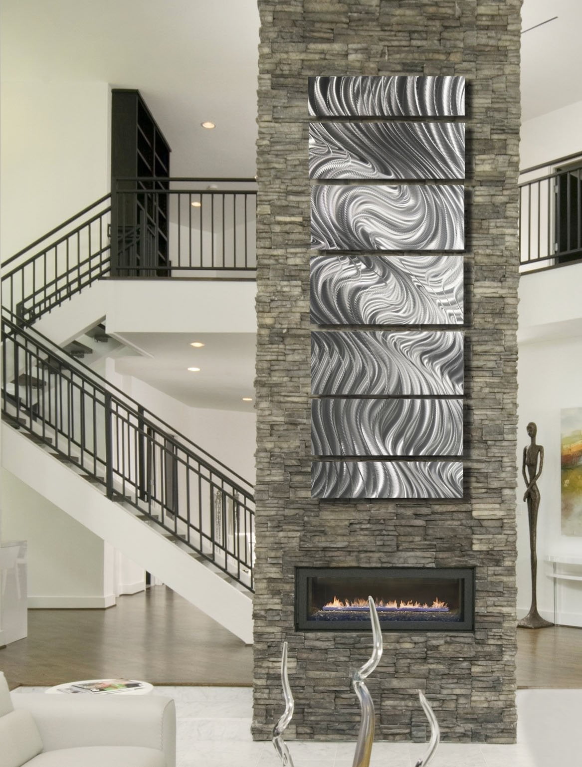 Silver Abstract Metal Wall Art Panels by Jon Allen Indoor/Outdoor Decor - Hypnotic  Sands