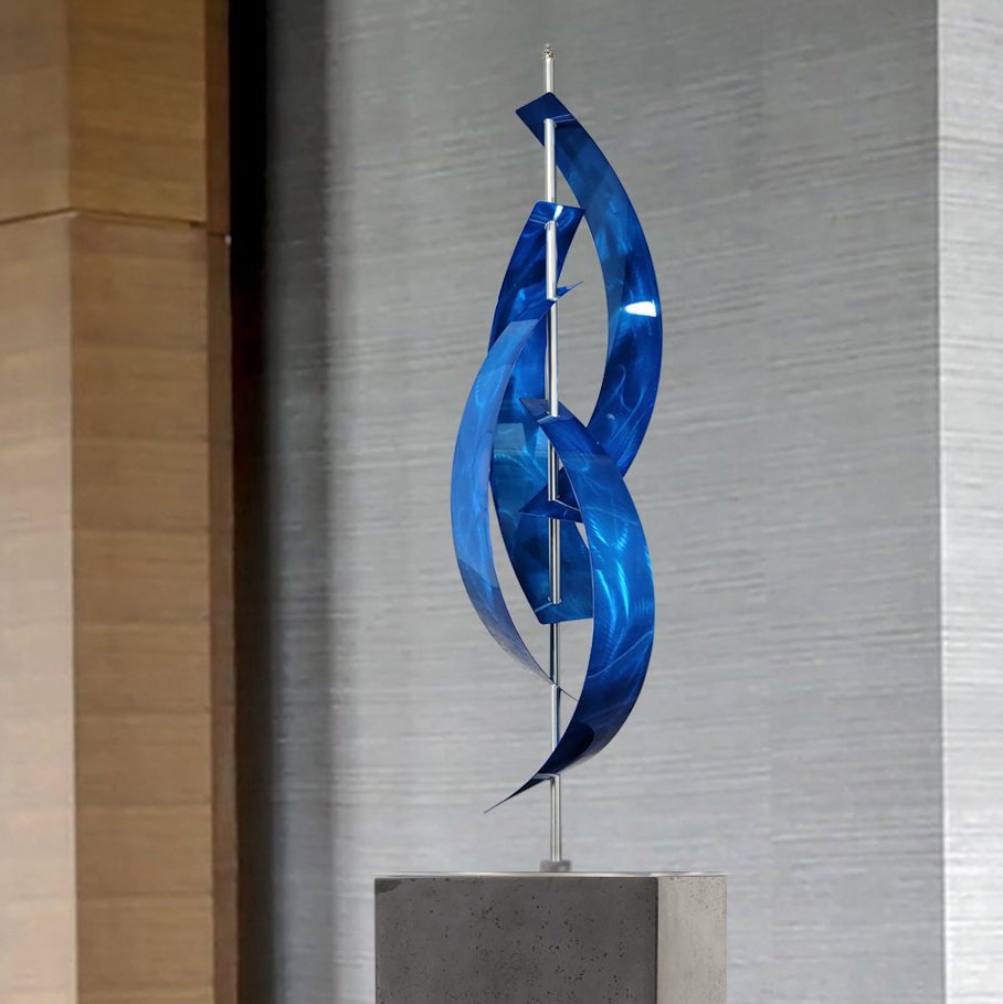 Blue Horizon: 36 Abstract Blue Metal Accent Sculpture - Perfect Moder -  Statements2000