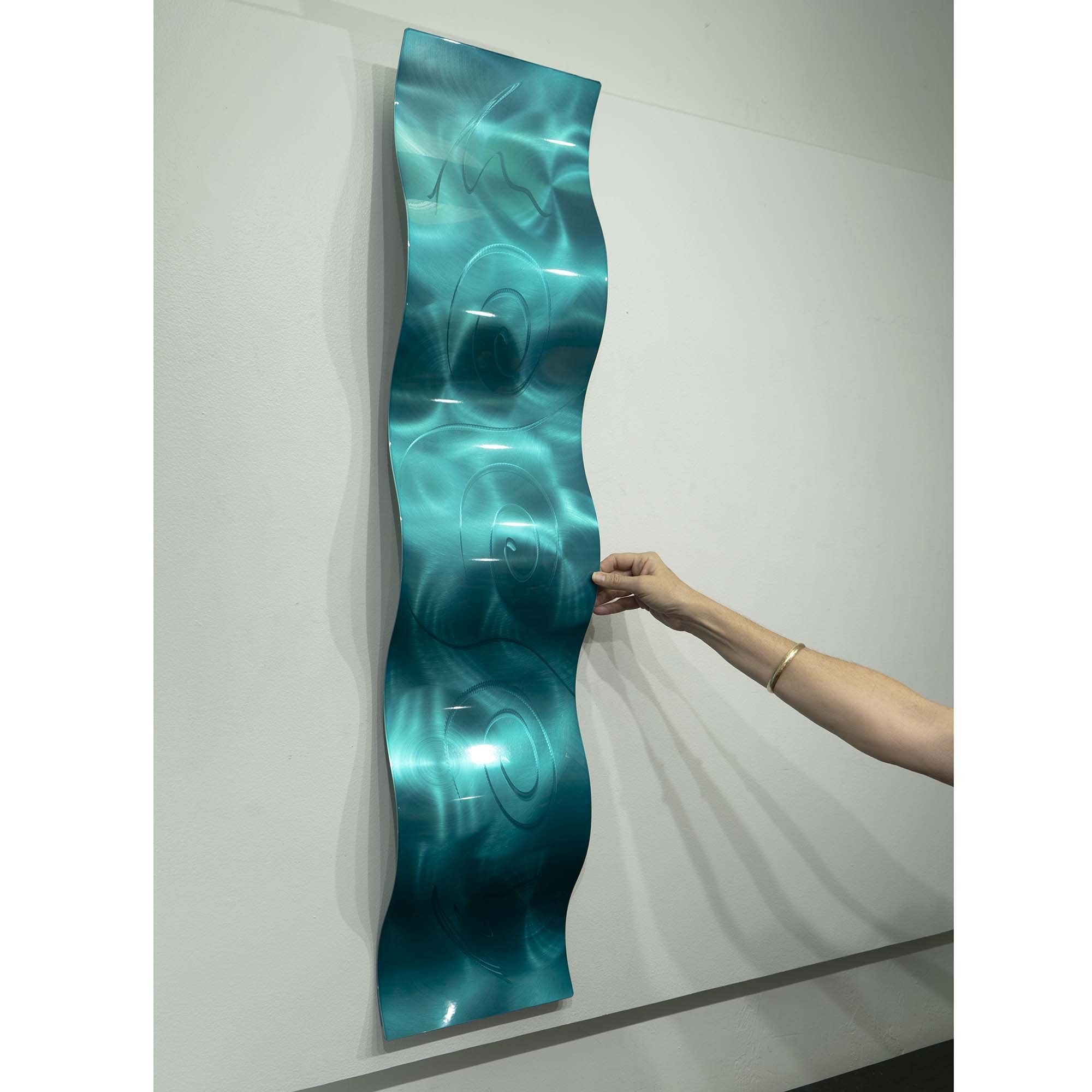 Artisan-Made Floating Feather Metal Wall Art, Aqua