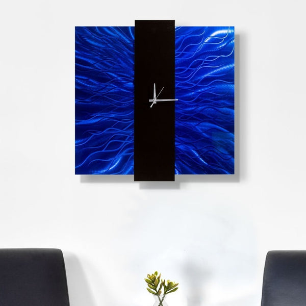 Blue & Black Contemporary Metal Wall Clock Art 24