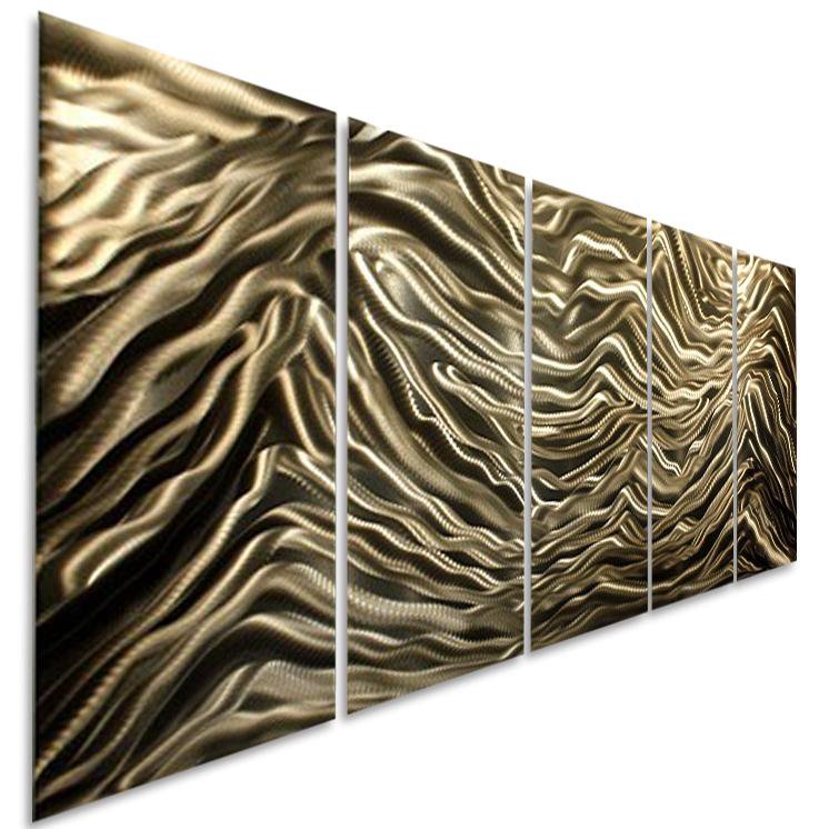 Golden Contemporary Metal Wall Art Panels Painting by Jon Allen ...