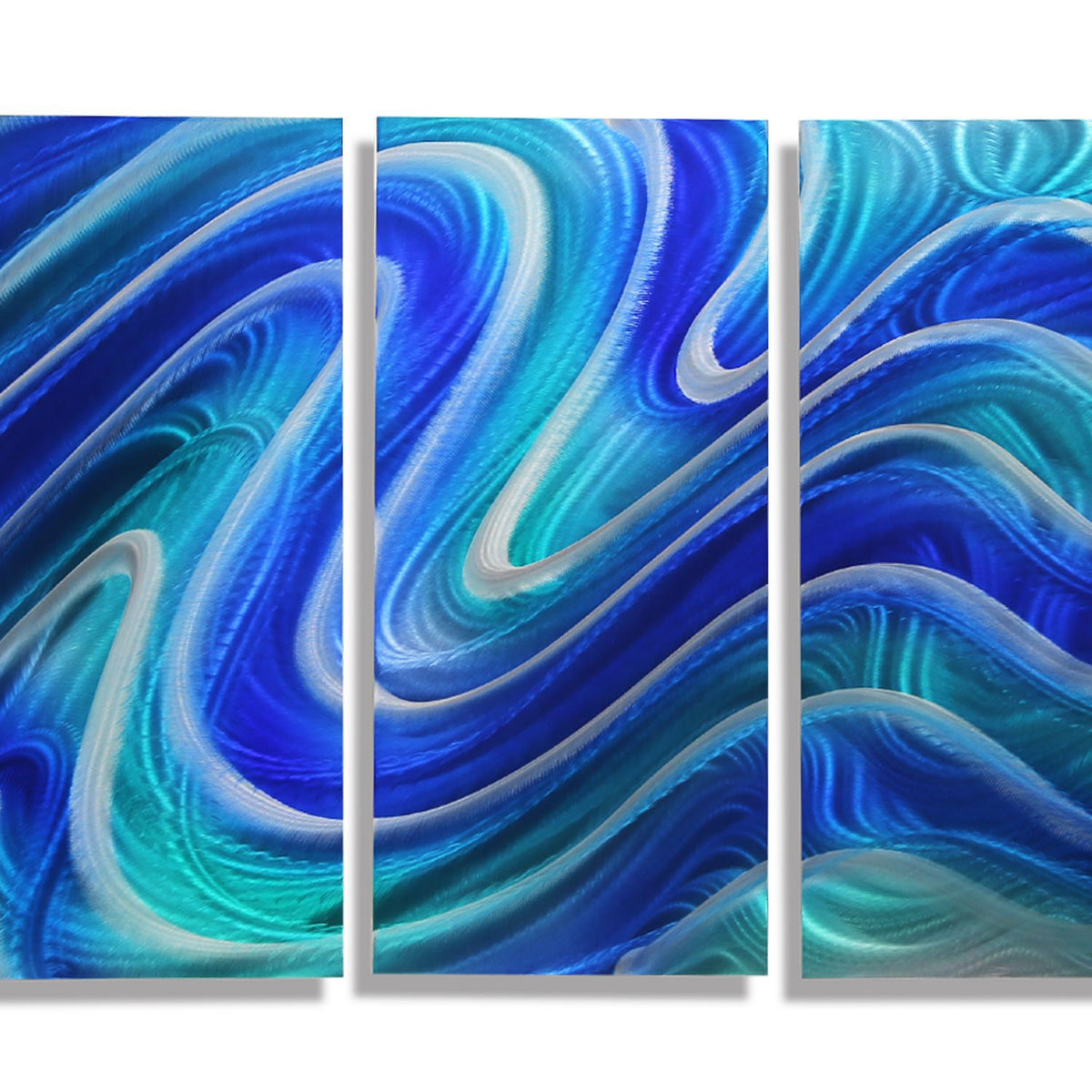 Blue Teal & Silver Modern Metal Wall Art Painting by Jon Allen ...