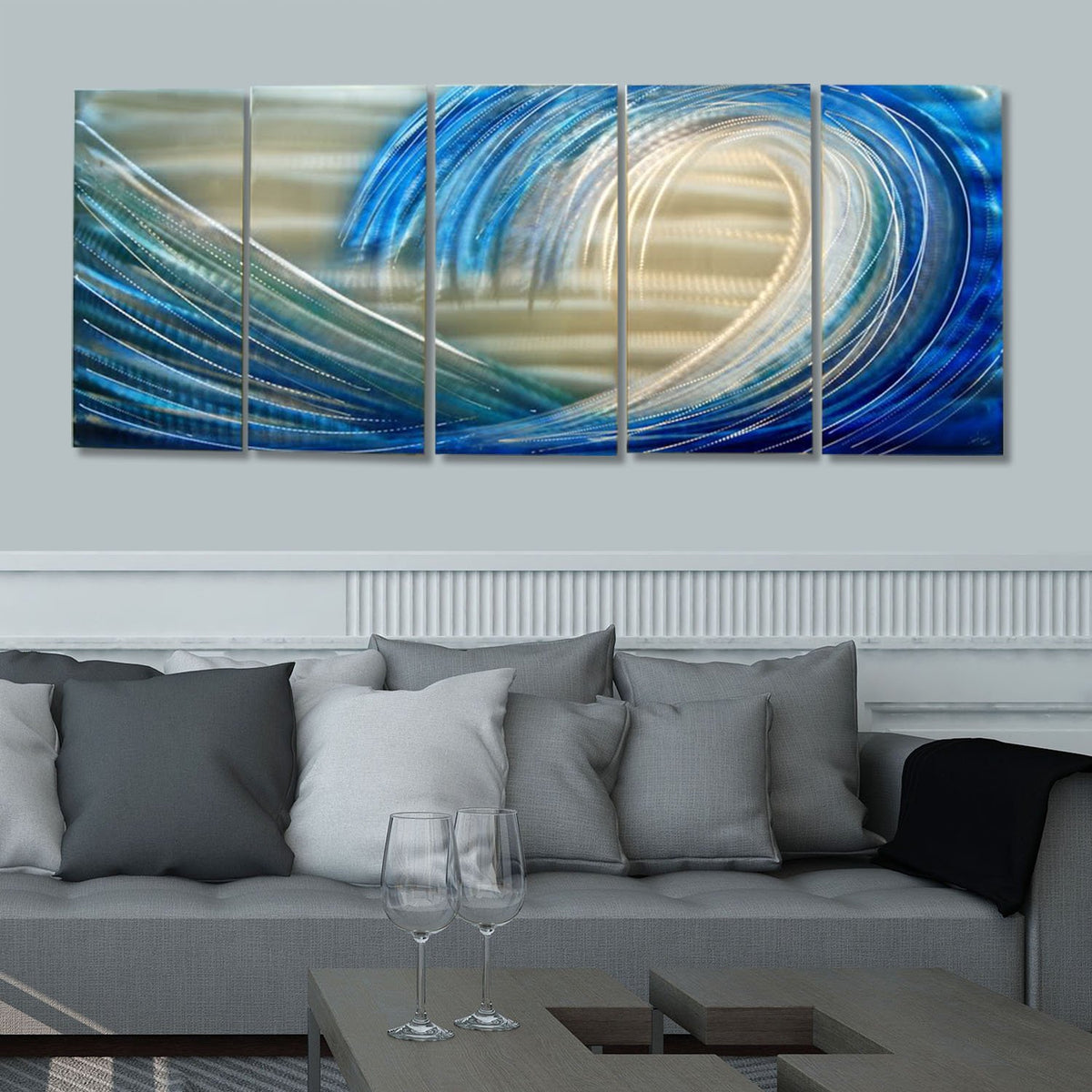 Silver & Blue Ocean Wave Metal Wall Art Panels by Jon Allen 64