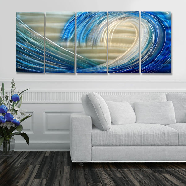 Silver & Blue Ocean Wave Metal Wall Art Panels by Jon Allen 64