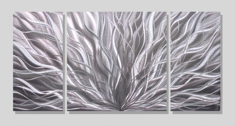 3-Panel Abstract Metal Art outlet 'Countless Composition' Modern Artwork, Minimalist Silver Decor, Contemporary Monochrome Giclée: 100% Made in USA