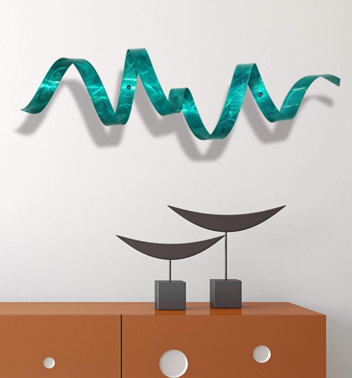 Teal Modern Metal Wall Art Sculpture by Jon Allen 44" x 10" Teal Wall Twist Statements2000