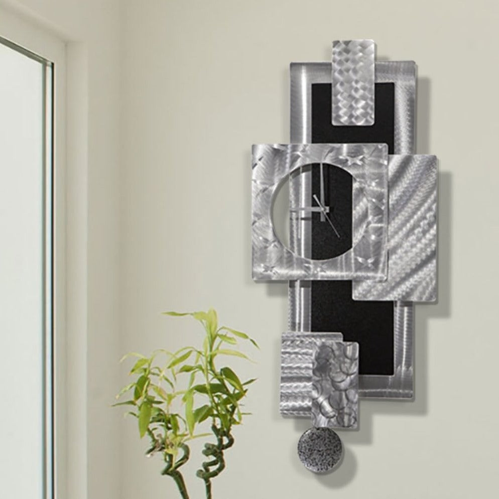 Silver & Black Metal Wall Clock Art Sculpture Accent by Jon Allen